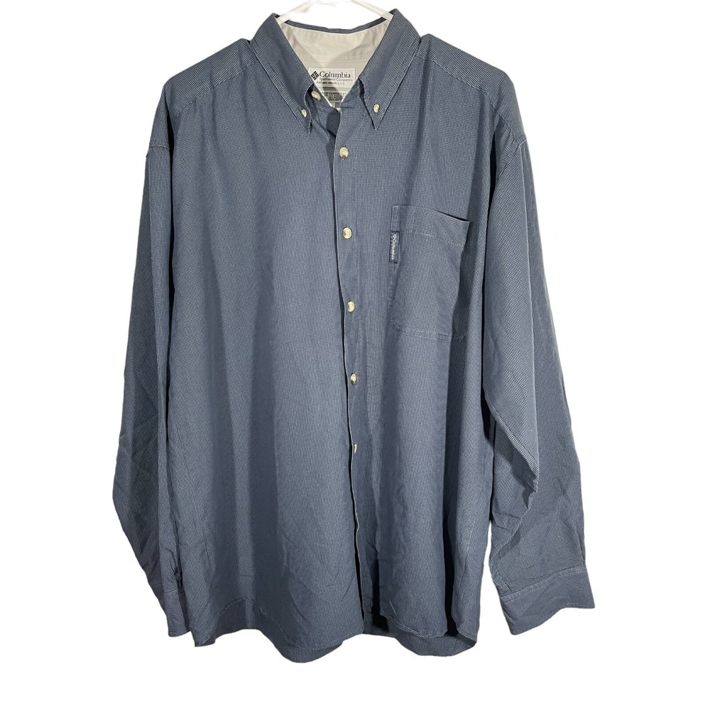 Columbia Men's Long Sleeve Button Up Dress Shirt Size L Blue Small Check Print